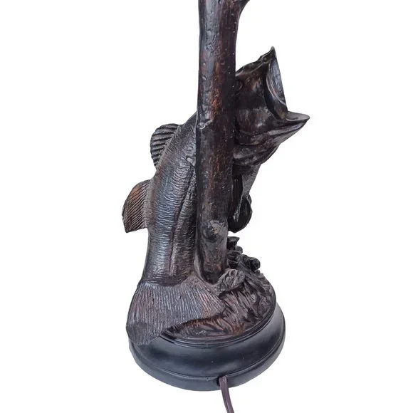 Wide Mouth Bass Fishing Tackle Lure Sculpture Fisherman Table Lamp Rustic Lodge - Picture 7 of 11